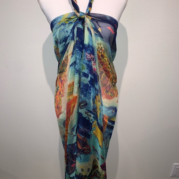 COPY -RARE BOHO Hawaiian Map Chiffon Sarong - Picture 2 of 8